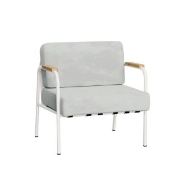 Fauteuil Barnabé en velours gris perle - pieds acier blanc