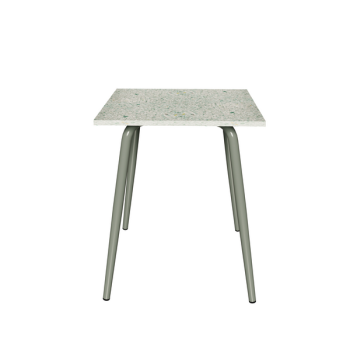 Table en Plastique Recyclé Vert - Pieds Kaki - 65x60 cm