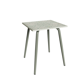 Table en Plastique Recyclé Vert - Pieds Kaki - 65x60 cm
