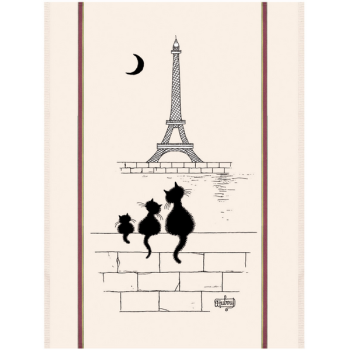 Grand Torchon Dubout Chats Tour Eiffel Ecru