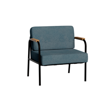 Fauteuil Barnabé en feutrine bleu minéral - pieds acier noirs