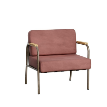 Fauteuil Barnabé en velours bois de rose - pieds acier brut