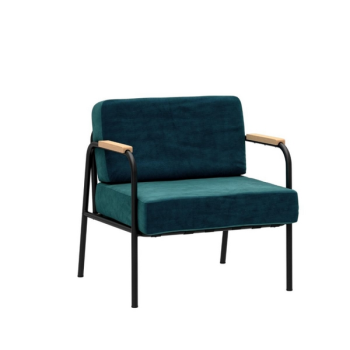 Fauteuil Barnabé en velours bleu canard - pieds acier noir