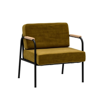 Fauteuil Barnabé en velours jaune ocre - pieds acier noir