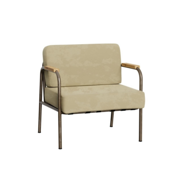 Fauteuil Barnabé en velours champagne - pieds acier brut