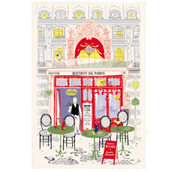 Torchon Imprimé Façade bistrot Ecru 48 x 72