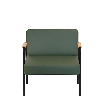 Fauteuil Barnabé en simili-cuir vert kaki - pieds acier noir